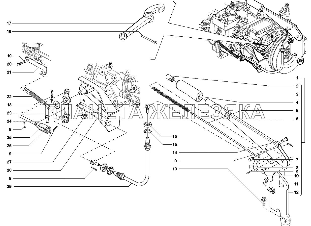 Привод механизма управления стояночным тормозом УАЗ-31519